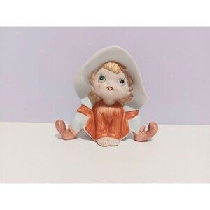 Homco Vintage Pixie Elf Fairy Figurine Orange Dress Home Girl Country Decor 4"